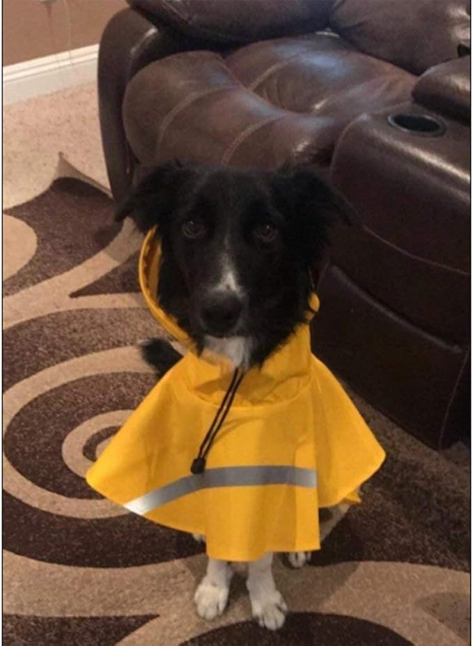 NACOCO Large Dog Raincoat Adjustable Pet Water Proof Clothes Lightweight Rain Jacket Poncho Hoodies with Strip Reflective (M, Yellow)