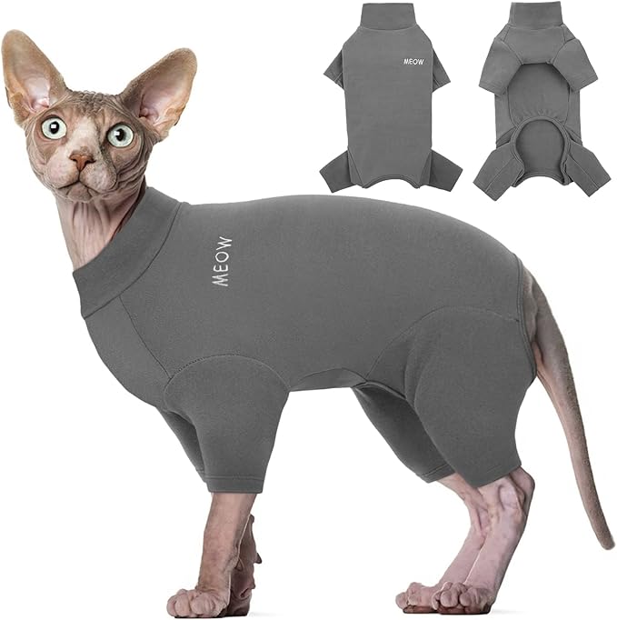 ROZKITCH Cat Shirts for Cats Only, Breathable Soft Jumpers for Sphynx Only, Coat with Four Legs, Warm Sweater T-Shirt Pajamas Jumpsuit Vest Cornish Rex, Devon Rex, Peterbald Grey XL