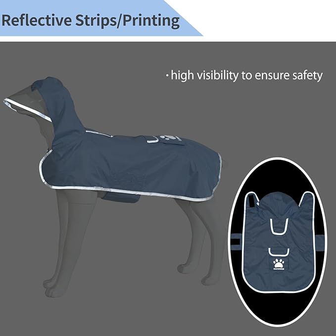 MAMORE Dog Raincoat Reversible,Waterproof Dog Rain Coat Hooded Slicker Poncho with Reflective Strip, Plaid Double Layer Rain Jacket for Small Medium Large Dogs (Light Blue, X-Large)