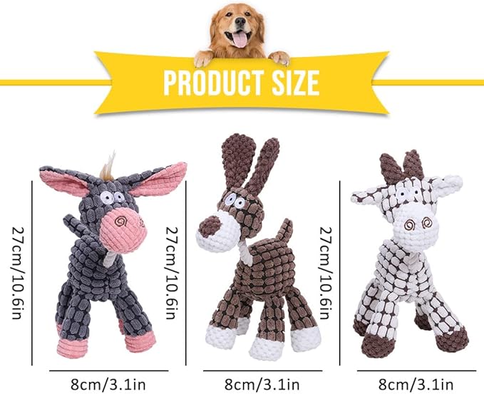 Soputry Plush Squeak Pet Toys, Squeaky Interactive Stuffed Plush Chew Toy for Small to Large Dogs (Cow & Dog)