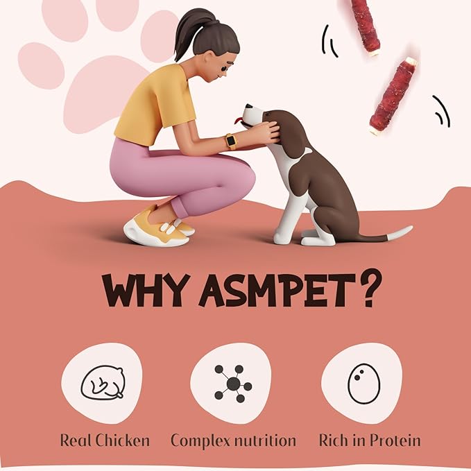 ASMPET Dog Treats Bones, Chicken Wrapped Rawhide Sweet Potato Sticks for Small Medium Large Dogs（6pcs）