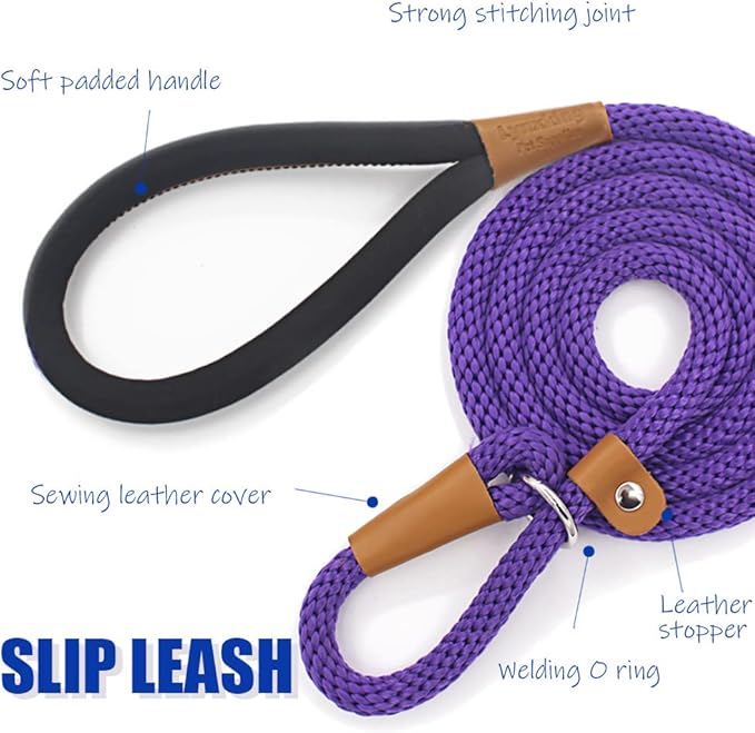 lynxking 6 FT Dog Leash Slip Lead 2 Pack Strong Heavy Duty Braided Dog Training Leash No Pull Training Lead Leashes for Medium Large and Small Dogs