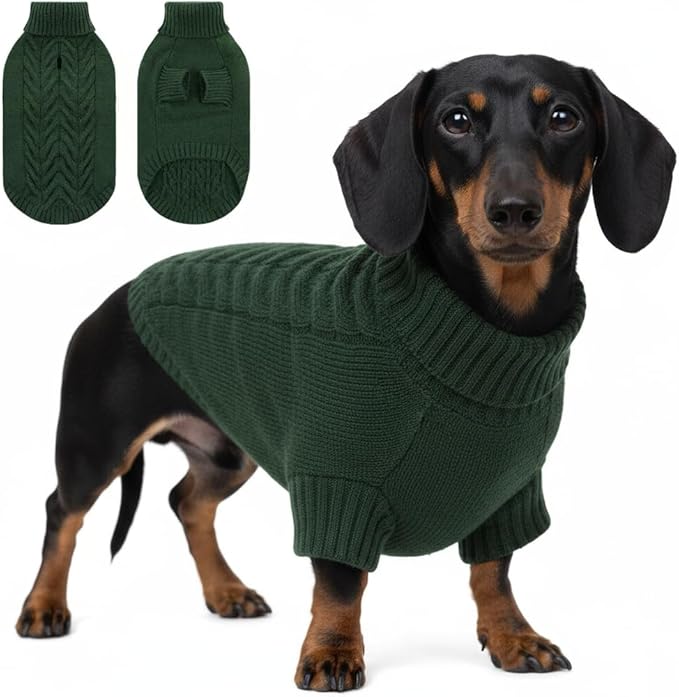 Dog Sweaters for Small Dogs Classic Turtleneck Dog Christmas Sweater Thick Warm Pullover Male Puppy Pet Stretch Knitwear Fall Winter Clothes with Leash Hole(Green, XS)