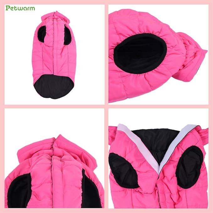 PetWarm Reversible Dog Winter Coat, Windproof Dog Puffer Vest, Soft Vest for Dogs with Hook-and-Loop Strap for Easy Dressing, Waterproof Coat for Dogs with Adjustable Fit, Pink, S
