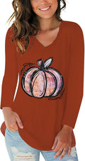 Tobrief Women's Long Sleeve V-Neck Shirts Fall Graphic Tees Loose Casual T-Shirt