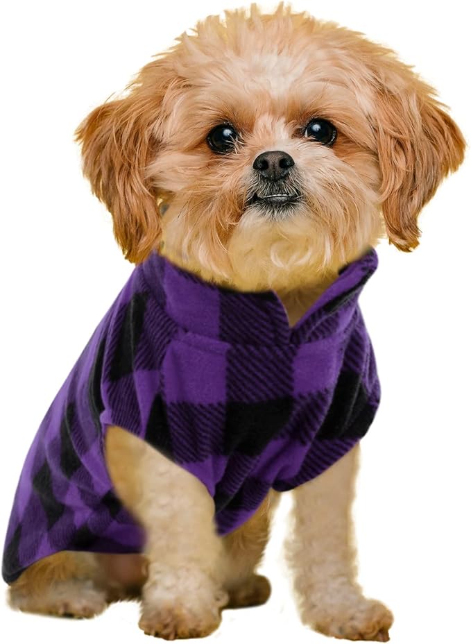 KAMA BRIDAL Spring Autumn Winter Coat Pullover Fleece Vest for Cats Small and Medium Dogs Thin Sweater Purple & Black Plaid (Purple, XXS)