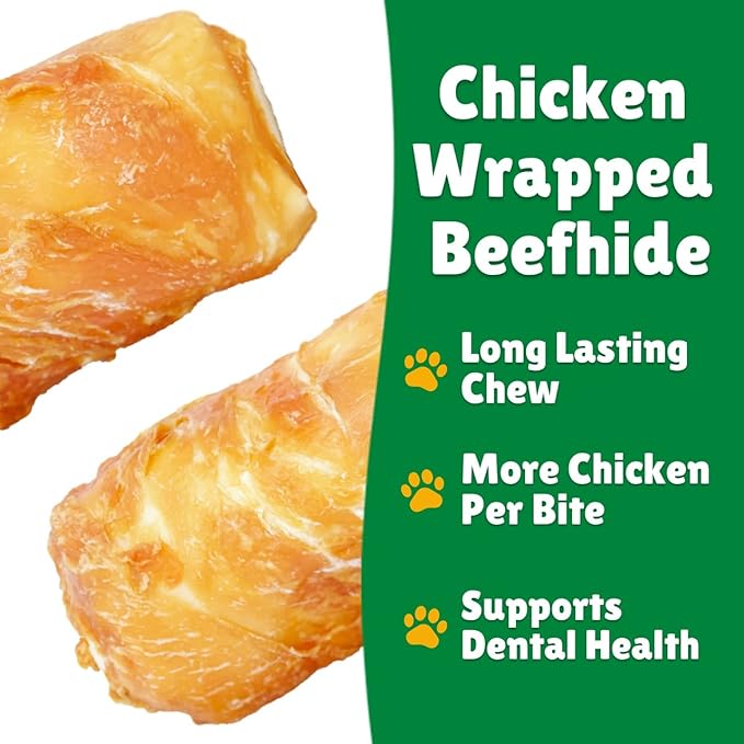 Lucky Premium Treats Chicken Wrapped Dog Treats – USA Made Raw Hide Sticks for Extra Large Size Dogs – Long Lasting, Preservative Free Dog Treats – 12 Chews