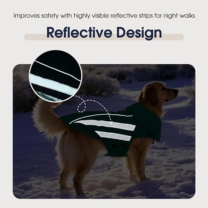 IECOii Dog Jacket - Reflective & Waterproof & Adjustable Winter Warm Coats with Fleece Lined, Snow & Rain Cold Weather for German & Shepherd, Green, Sizes 2XL