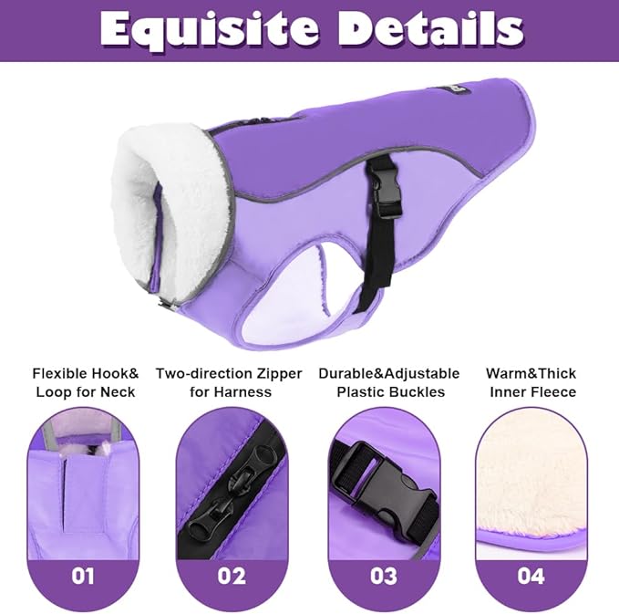 EMUST Dog Winter Coat, Thick Windproof Dog Jacket Winter, Pet Dogs Winter Vest for Small/Medium/Large Dog,New Purple, XXL