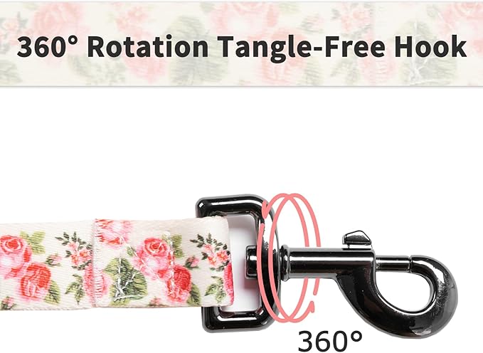 Ihoming Dog Collar and Leash Set for Daily Outdoor Walking Running Training, Pink Flowers Design for Small Boys Girls Dogs Cats Pets, S-Up to 20LBS