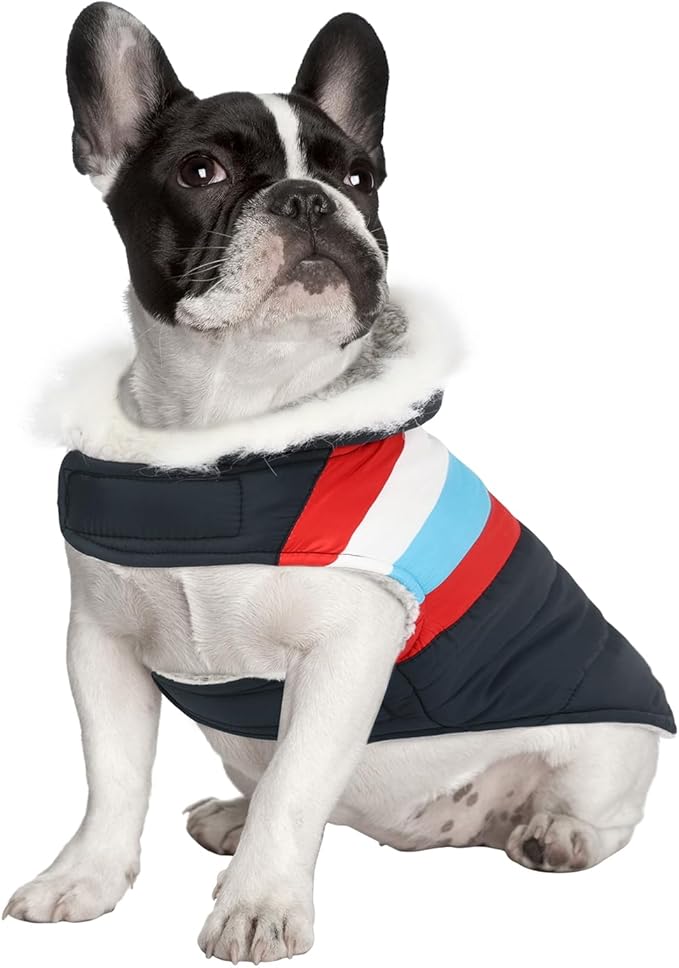 HDE Dog Puffer Jacket Fleece Lined Warm Dog Parka Winter Coat with Harness Hole Patriotic - M