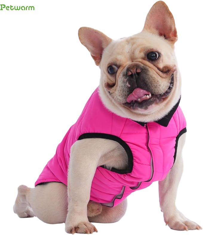 PetWarm Reversible Dog Winter Coat, Windproof Dog Puffer Vest, Soft Vest for Dogs with Hook-and-Loop Strap for Easy Dressing, Waterproof Coat for Dogs with Adjustable Fit, Pink, 2XL