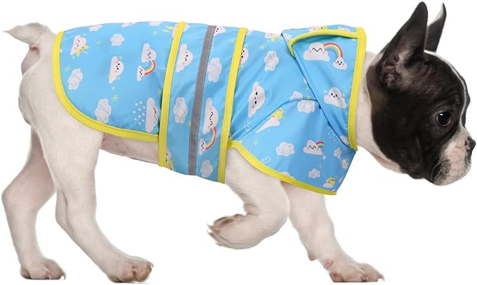 HDE Dog Raincoat Jacket Reflective Adjustable Hooded Pet Poncho Rain Coat with Leash Hole for Small to X-Large Dogs Cartoon Storm - S