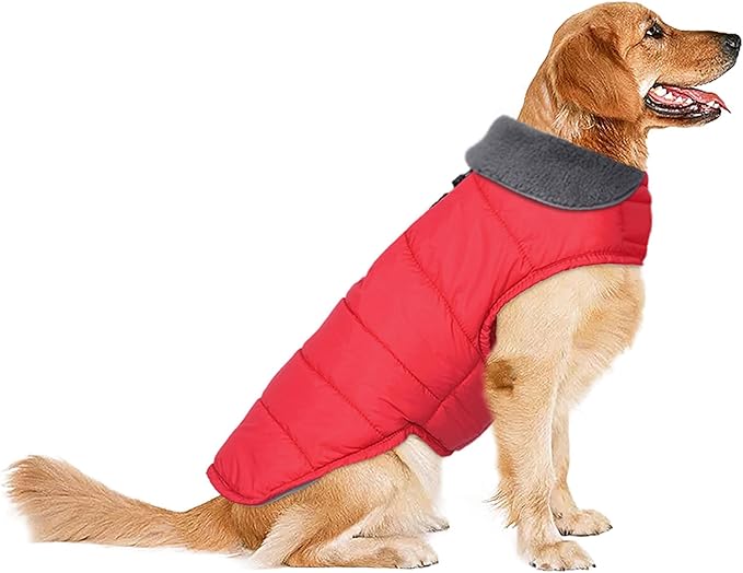 Dog Winter Coat, Waterproof Dog Jacket with Leash Hole, Reflective Adjustable Pet Snow Vest, Warm Fleece Sweater for Small Medium Large Dogs - Red, M