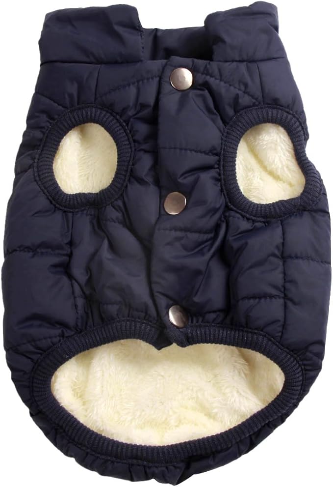 2 Layers Fleece Lined Warm Dog Jacket for Winter Cold Weather,Soft Windproof Medium Dog Coat,Blue L