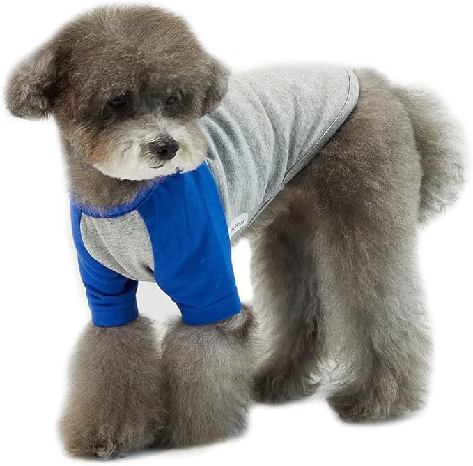 Dog Shirt for Small and Large Dogs Raglan Cotton T-Shirts Soft Breathable Dog Shirts pet Clothes Gray Series (Small, Gray/Blue)