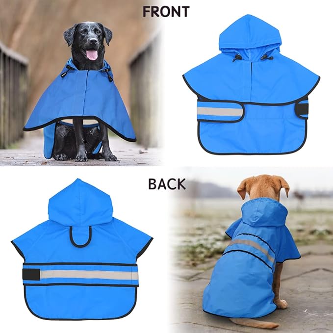 Candofly Dog Raincoat Hooded Poncho - Adjustable Waterproof Dog Rain Jacket Lightweight Reflective Dog Rain Coat Pet Slicker for Small Medium Large Dogs (Large, Sky Blue)