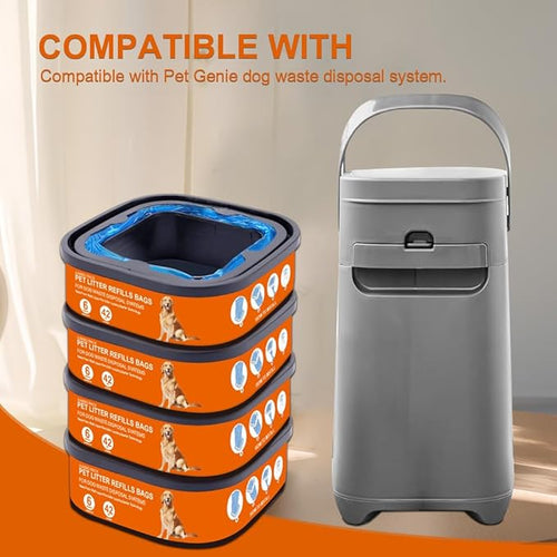 42FT Jumbo Square Refills Disposal Bags Refill Compatible with Pet Dogs Genie Dog Waste Disposal System Pails, Up to 6 months of Supply,Ultimate Odor Control Dog Poop Bags, 4 Pack