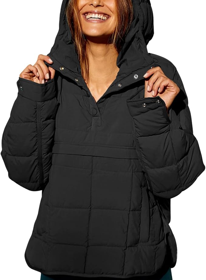 Womens Oversized Hooded Puffer Jacket Fall Winter Warm Quilted LightWeight Jacket Casual Fashion Solid Color Coat