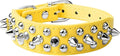 Spiked Dog Collar Soft Pu Leather Mushrooms Rivet Spike Studded Puppy Adjustable Pet Collars for Small Breeds (S, Yellow)