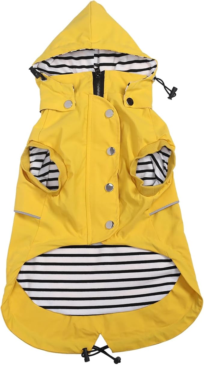 Dog Raincoat Waterproof Raincoats Dog rain Jacket Buttons Zipper Hood Drawstring Suitable for Small Medium Yorkie Terrier Schnauzer Poodle Border Collie Labrador 8lbs to 80lbs Yellow S