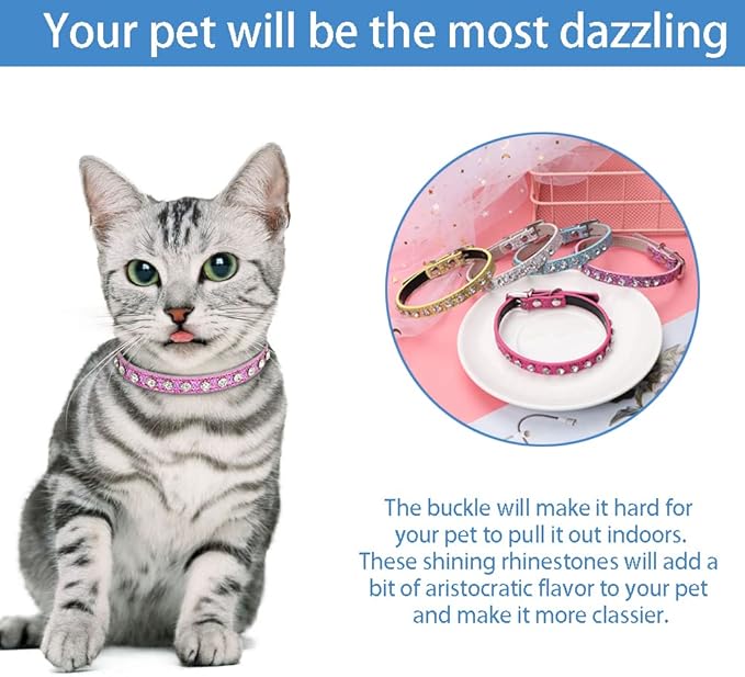 Cat Collar Rhinestone Bling Cute Cat Collars Accessories for Pet Collars Adjustable Ideal for Girl Cats Male Cats(Gold)