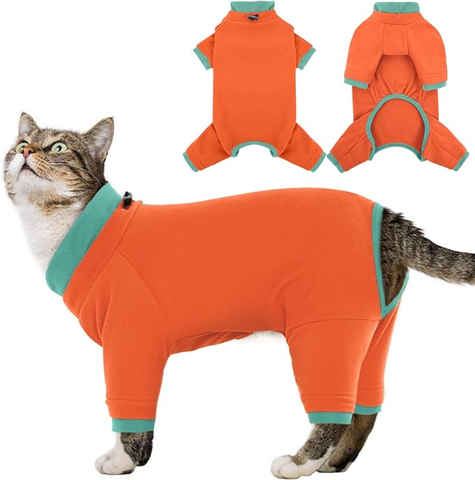Sticky Cat Clothes Stretchy, Sphynx Hairless Sweater & Pajamas for Cats only, Soft Cat Onesie for Cats After Surgery Female Male & Hair Loss Prevention, Orange L