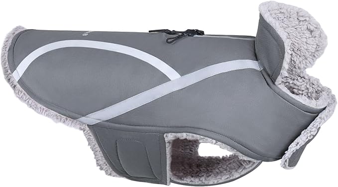 VIVAGLORY Frostfit Dog Coat, Dog Jacket for Winter & Cold Weather, Warm Fluffy Fleece Lined Water Resistant Reflective for Puppy, Coat with Velcro Fastening & Leash Hole, XL, Grey