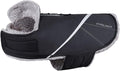 VIVAGLORY Snowrap Dog Coat, Jacket with Harness Hole & Velcro Closure, Dog Coat for Winter & Cold Weather, Fluffy Warm Fleece Lined Reflective Water Resistant for Puppy, S, Black