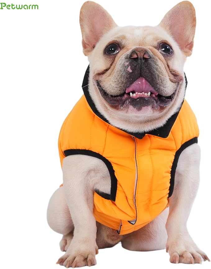 PetWarm Reversible Dog Cold Weather Coats, Waterproof Dog Puffer Vest, Vest for Dogs with Hook-and-Loop Strap, Windproof Outdoor Coat for Winter Walks and Snowy Days, Orange, L
