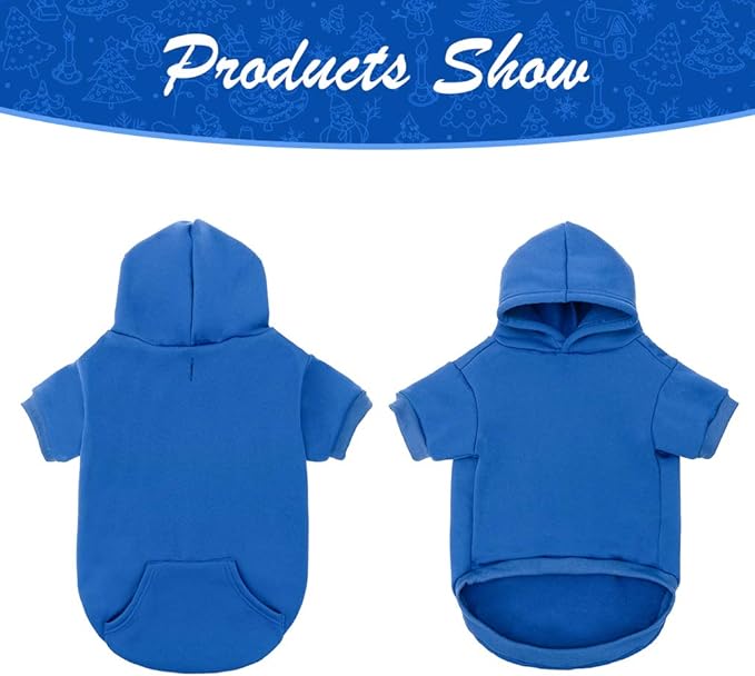 KOOLTAIL Basic Dog Hoodie - Soft and Warm Dog Hoodie Sweater with Leash Hole and Pocket, Dog Winter Coat, Cold Weather Clothes Sweatshirt for Small Medium Large Dogs Puppy Cat Boys Girls Blue XS