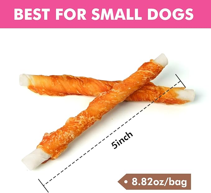 Dog Treats, 5 Inch Chicken Wrapped Rawhide Sticks for Dogs, Teeth Cleaning Dog Chew Snacks for Puppy and Small Dogs, 8.8oz