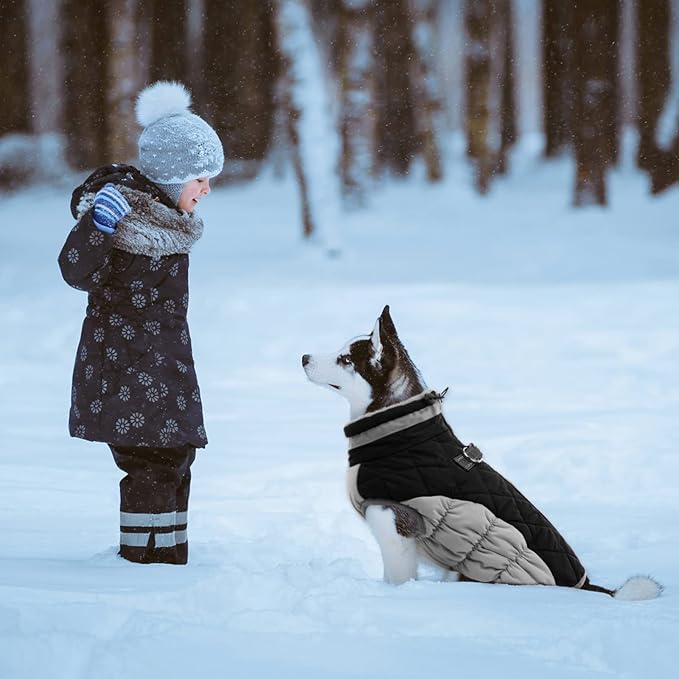 Lelepet Dog Coat Warm Dog Winter Coat Waterproof Dogs Jacket with Harness Built in Reflective Pet Fleece Vest Zip-Up Cold Weather Coats for Large Dogs Turtleneck & Windproof Coats Boston Terrier Black