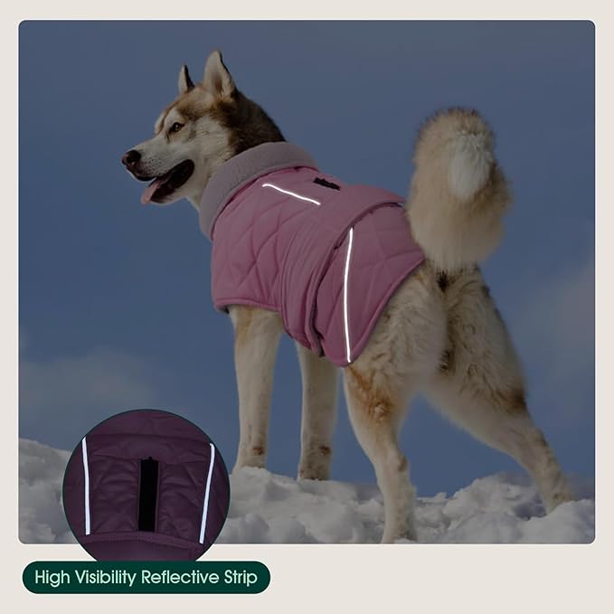 Kuoser Dog Coat, Super-Warm Dog Jacket Windproof Dogs Cold Weather Coats for Extra Large Dogs, Fleece Lining Turtleneck Puppy Snowsuit Reflective Adjustable Pet Winter Clothes Christmas, Pink 3XL