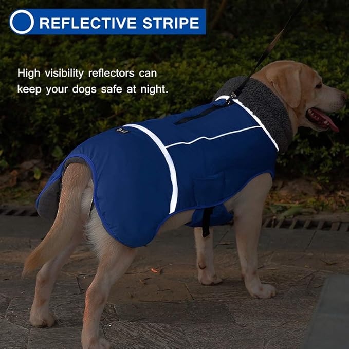 QBLEEV Warm Dog Coat Reflective Dog Jacket, Waterproof Dog Winter Coat Turtleneck Dog Clothes for Cold Weather, Thick Fleece Dog Snowsuit Christmas Dog Vest Pet Apparel for Small Medium Large Dogs 2XL