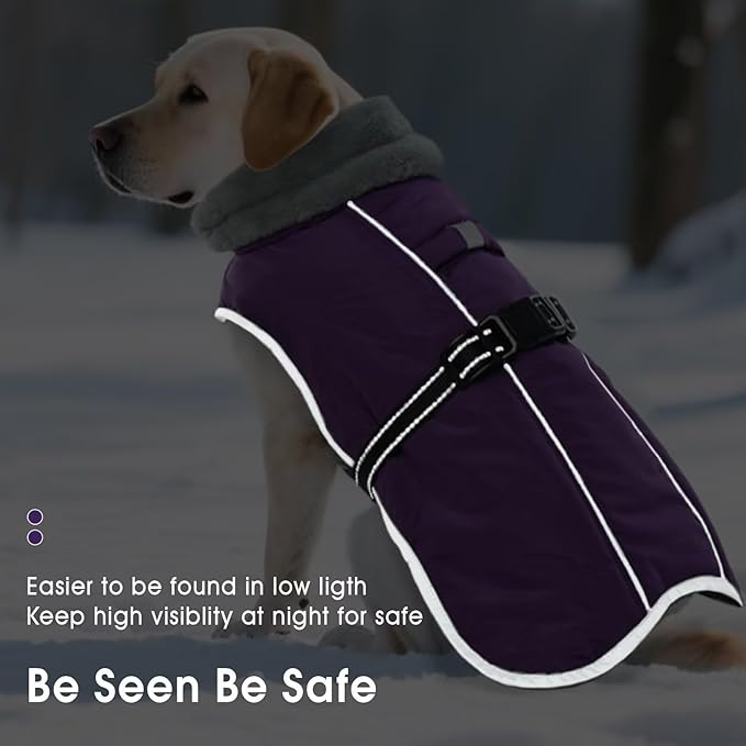 Dog Coats for Large Dogs,2XL Warm Fleece Winter Jacket,Dog Coat with Leash Hole,Waterproof Pet Cold Weather Coats Vest,Dogs Winter Clothes,Reflective Turtleneck PRT Snowsuit,Purple,2XL