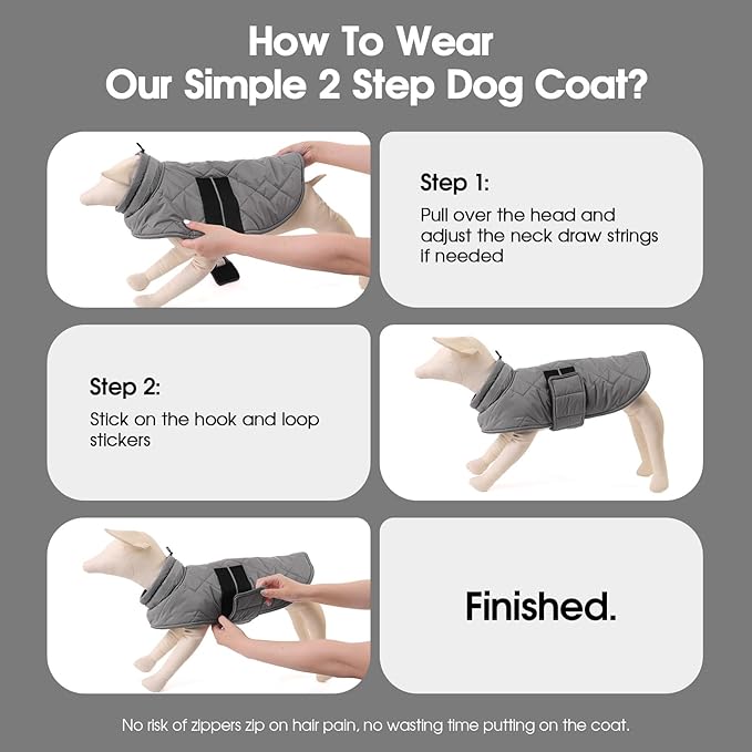 Dog Winter Coat Warm Padded Puppy Jacket Windproof Water Resistant Clothes for Small Medium Large Pets Christmas Sweater Outfit Vest(Grey, M)