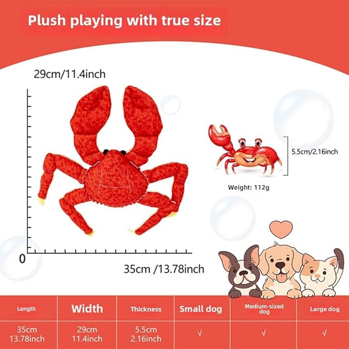 RED Crab Dog Toys -Cute King Crab Squeak Plush Dog Toy for Aggressive chewers,Dental Toy for Aggressive Chewers, Large/Small Breed (13.78 inch)