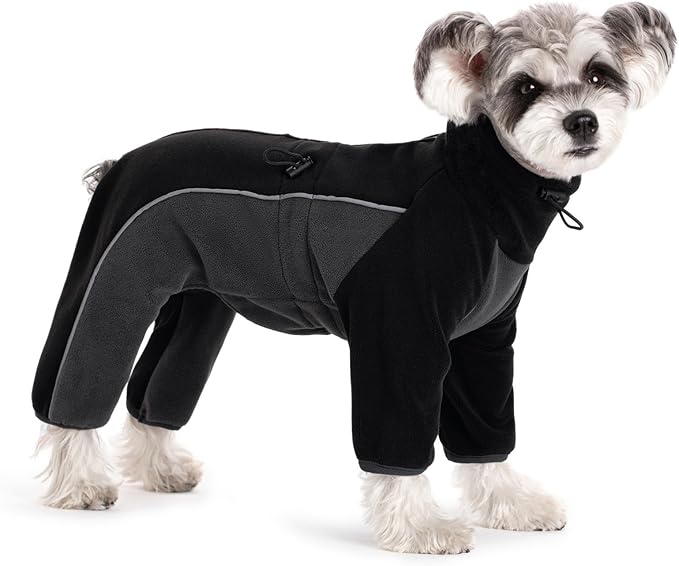 Fleece Dog Coat for Small Medium Dog,Pullover Pajamas Jumpsuit Bodysuit Puppy Coats with Legs, Pet Windproof Warm Cold Weather Jacket Full Body Vest Cozy Snowsuit Outfit Clothes (Black, M)