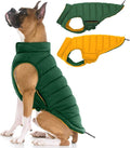 Lelepet Reversible Dog Coat Waterproof Dog Jacket Windproof Puffer Vest for Winter Warm Lightweight Coats for Medium Dogs Adjustbale Hook & Loop Pet Apparel with Leash Hole, French Bulldog, Green L