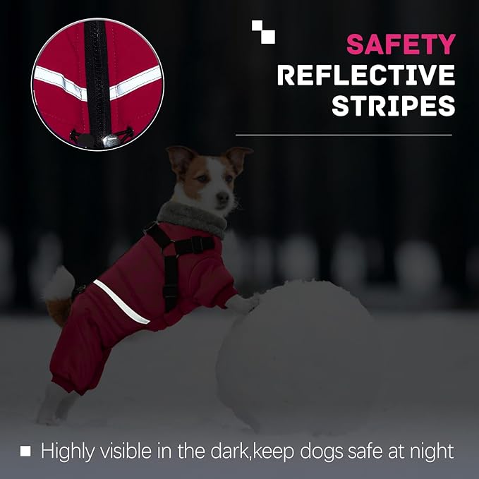 BRKURLEG Dog Winter Coat with Harness Built in, Winter Dog Jacket for Small and Medium Dogs, Small Dogs Snowsuit Reflective Windproof Cold Weather Coat, Puppy Warm Fleece Coats, Hot Pink, XXL