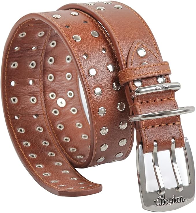 Studded Leather Dog Collar – Durable Adjustable Collar, Brown Large