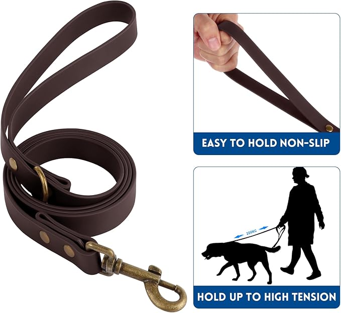 Wisedog Dog Collar and Leash Set, Waterproof Adjustable Puppy Collars with Cute Tag 6FT Dog Leash with Poop Bag for Small Medium Large Dogs (XS(Collar:8.5"-12";Leash:4 ft), Brown)