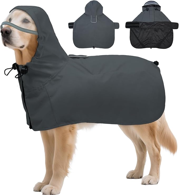 DENTRUN Dog Raincoat with Hood for Border Collie, Shiba Inu – Windproof & Reflective for Night Walks, Jogging, Backpacking – Adjustable Fit, XL