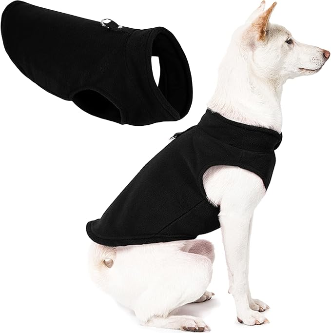 Gooby Fleece Vest Dog Sweater - Black, Large - Warm Pullover Fleece Dog Jacket with O-Ring Leash for Small to Medium Dogs