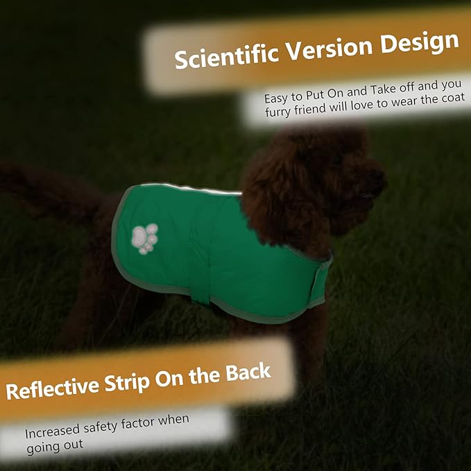 Queenmore Dog Winter Coat, Cold Weather Fleece Jacket for Dogs, Waterproof Reflective Reversible, for Small, Medium and Large Dogs (Green, M)