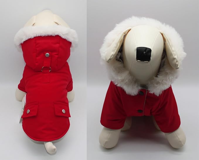 Pet Warm Dog Coat for Winter Cold Weather Clothes Hooded Dog Jacket Small Puppies Medium Large Dog Cat Clothes Insulated Padded Snow Parka (Red, Medium)