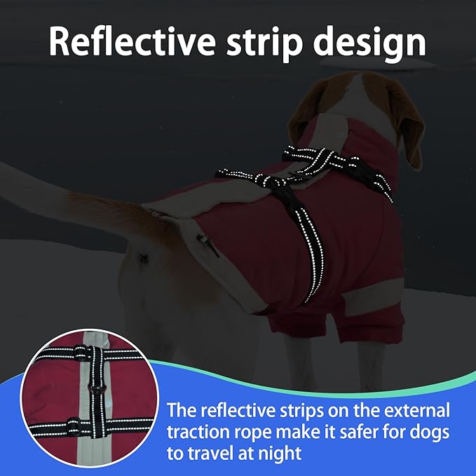MIGOHI Dog Coat with Harness Built in, 2-in-1 Windproof Dog Winter Jacket, Thermal Reflective Snowsuit with Turtleneck, Back Zipper Fleece Coat for Small Dogs, Chihuahua, Pink, XS