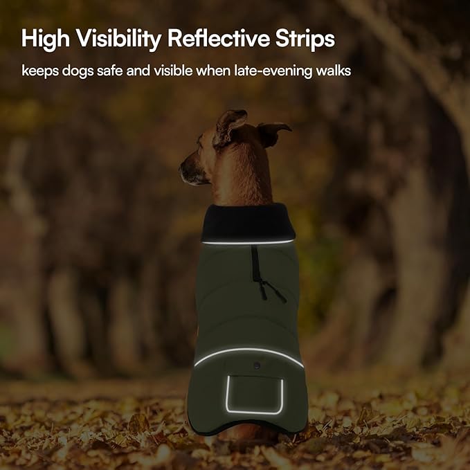 Dog Coat, Large Dog Jacket, Windproof Dogs Puffer Jacket, Fleece Lined Warm Dogs Winter Coat with Harness Hole(Army Green 3XL)