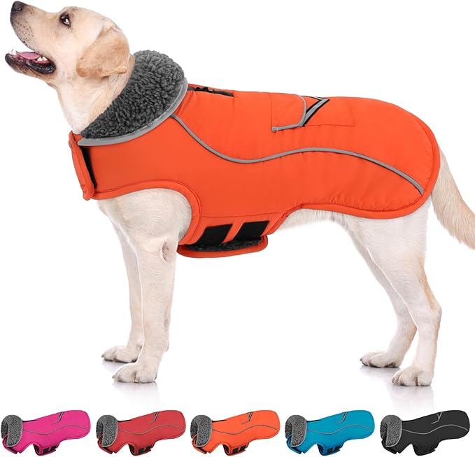 SUNFURA Small Dog Coat, Warm Dog Winter Jacket, Reflective Pet Snow Jacket with Fleece Lined, Waterproof Puppy Snowsuit Pet Sweater Clothes for Small Dogs, Orange XS